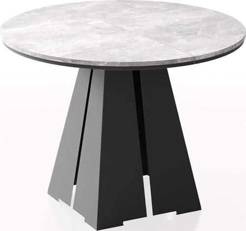 WFL GROUP Runder Ausziehbarer Esstisch mit Schwarzem Metallgestell - Moderner Industrieller Tisch für Esszimmer oder Küche - 120 cm bis 200 cm - Made in EU - Grauer Beton