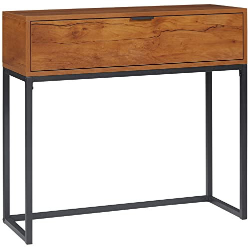 HOMCOM Console Meuble, Table Console, Console entrée Style Moderne, Table d'entrée étroite avec tiroir et Pieds en Acier, Bout de canapé, pour Salon, entrée, Couloir, 80 x 30 x 76 cm, Marron
