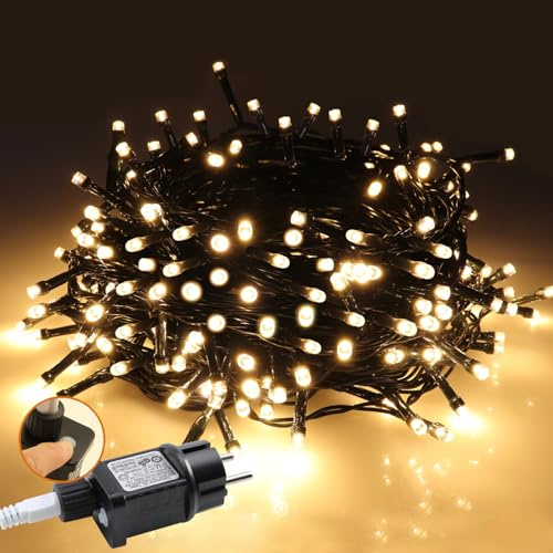 Led Lichterkette Außen 20M 200LEDs, Lichterkette Outdoor Wetterfest mit Stecker, Weihnachtsbeleuchtung außen Warmweiß mit 8 Modi und Timer Funktion für Weihnachten Hochzeit Ostern Garten Party