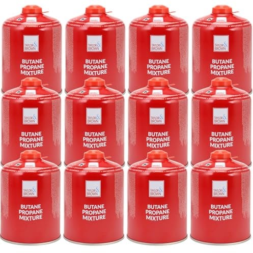12 Pack 450g Butane-Propane Screw On Gas Canisters Gas Cartridge for Camping Stoves, Heaters & Lanterns | High Performance Propane-Butane Mix with Resealable Valve Cartridges | EN417 Gas Cartridge