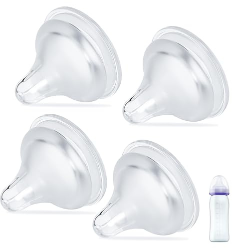 VANEST 4 Packs Silicone Bottle Nipples Compatible with Lansinoh Bottles, Replacement Bottle Nipple, BPA-Free, No Spill, Anti-Colic, Size S, 1+ Months (Slow Flow)
