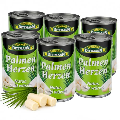 Feinkost Dittmann Palmenherzen Natur, 390 g, 6er Pack | Mild-Würzig, Delikate Palmherzen aus der Konserve, Ideal für Salate und vegetarische Gerichte