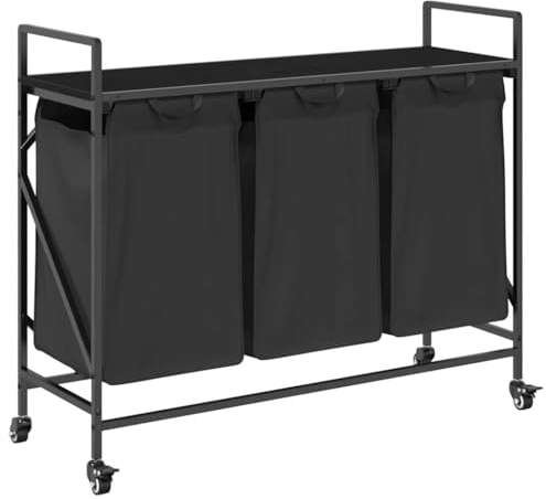 vidaXL Wäschekorb 3 Fächer mit Rädern Schwarze Eiche