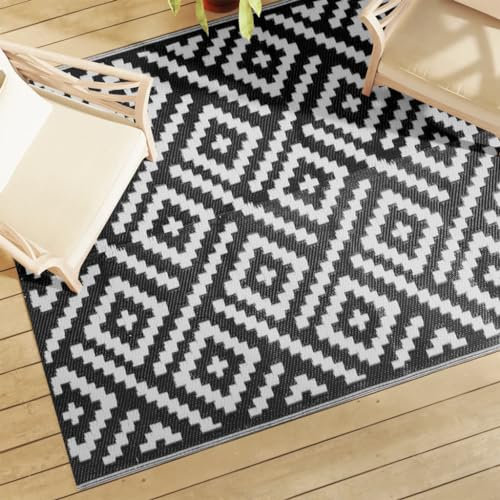 Xichuzi Outdoor-Teppich Weiß und Schwarz 160x230 cm PP, Area Rug, Carpet, Teppiche Wohnzimmer, Teppischwhonzimmer, Büroteppich, Schlafzimmer - 368573