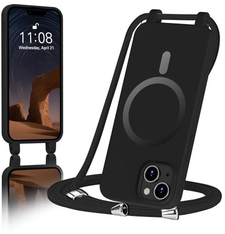 ColasGalys für handykette iPhone 13 mini Hülle mit Band Magnetisch Kompatibel mit Mag Safe für Handyhülle iPhone 13 mini mit Band Kratzfest TPU Silikon schwarz