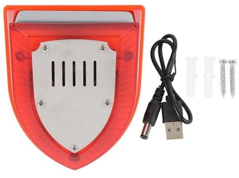 Fafeicy Solar Alarm 129dB, 2er Set | Bewegungsmelder mit Sirene und Stroboskop, 3 Timer-Modi, Solarpanel, autarke Stromversorgung, 5-20 Min