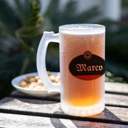 Wanapix | Jarras de Cerveza Opacas | Personaliza con Nombre | Jarra de Cristal Esmerilado | 500 ml | Apta Lavavajillas | Negro