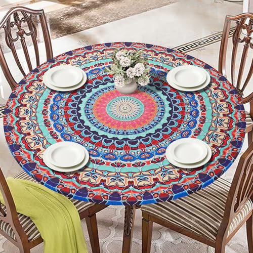 ASTNIC Tischdecke Outdoor, Elastisch Rund Gartentischdecke Wetterfest Tischtuch Abwischbare Wasserdicht Dauerhaft Kratzfest Tischdecken für Esszimmer Küche Picknick Party (Für Tisch 90cm-110cm)