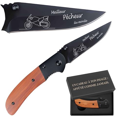 Planetee Couteau Moto Meilleur Pêcheur du monde | Canif | Couteau pliant | Motard Biker | Boîte de rangement | Idée Cadeau Noël Papa Anniversaire