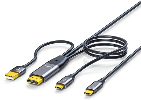 Cavo da HDMI a USB C, 4K a 60 Hz, 2 m con adattatore di alimentazione USB-C, convertitore HDMI maschio a tipo C maschio, supporta touch per PC, laptop, Mac-Bok Pro, Mac Air, Microsoft Surface, Nrea-l