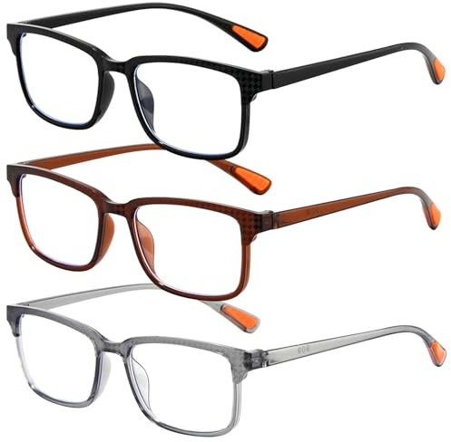 InfiniZer 3 Pack Reading Glasses for Men, Blue Light Blocking (415-455nm), Lightweight 11g Sporty Frame, Comfortable Unisex Readers