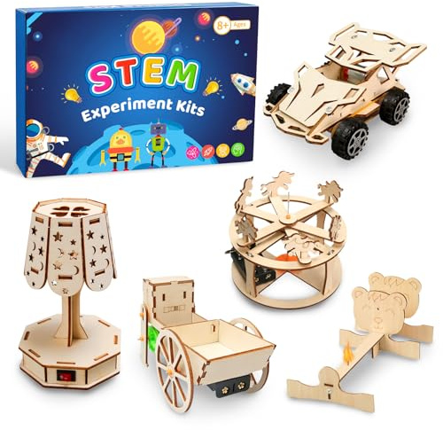 6 Stück Experimente für Kinder, Elektronik Baukasten DIY STEM Spielzeug | Holz Wissenschaft Bausatz Set 3D Puzzle Gebäude Experimentierkasten Geschenk für Jungen Mädchen Jugendliche