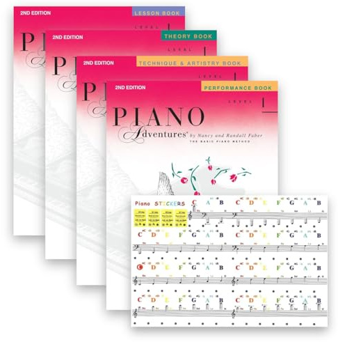 Faber Piano - Level 1 - Lesson, Theory, Performance, Technique & Artistry (2nd Edition) With 88/61/49/37 Colorful Transparent Piano Keyboard Removable Stickers