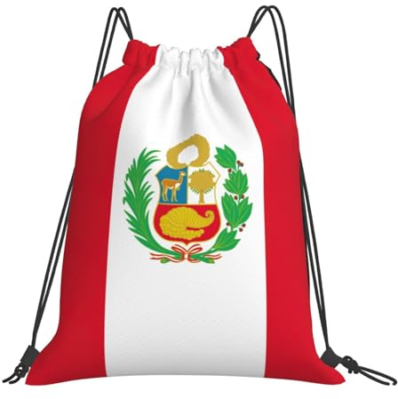 jingong Tragbarer Outdoor-Rucksack, Motiv: Flagge von Peru, mit Kordelzug, leicht, für Reisen, Yoga, Strand