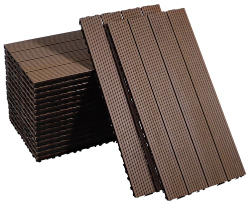 CCLIFE Pavimento WPC per Esterni, Piastrelle da Giardino, Pavimento Incastro, Piastrelle per Esterno, 30x60 cm, Impermeabile Antiscivolo, Adatto per Balconi e Giardini, Marrone