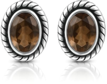 Unique Gems Rauchquarz Ohrstecker 925 Sterling Silber – Elegante Damen Ohrring – Handgefertigter Edelstein Schmuck Boho Vintage Geschenk für Frauen