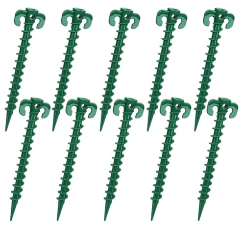 10 Pack Heavy Duty Tent Pegs Plastic Ground Pegs Heavy Duty Screw in Ground Stakes Camping Pegs Tent Peg for Camping Awning Garden Hiking Beach Outdoor Green