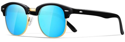 Occhsouo Polarisierte-Halbrahmen-Sonnenbrille-Unisex-Sonnenbrille-Herren-Damen Klassische Retro UV400 Schutz Rechteckig Sonnen brille Metallrahmen Autofahren Reisen(Schwarz/Blau)
