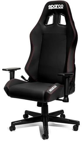 Sparco Sedia Ufficio Gaming Coach, Schienale Reclinabile 150°, Braccioli 2D, Supporto Lombare, Ecopelle, 60x60x100 cm (Fodera nera - Cuciture rosse) | Schienale Reclinabile 150°, Braccioli 2D, Supporto Lombare, Ecopelle, 60x60x100 cm
