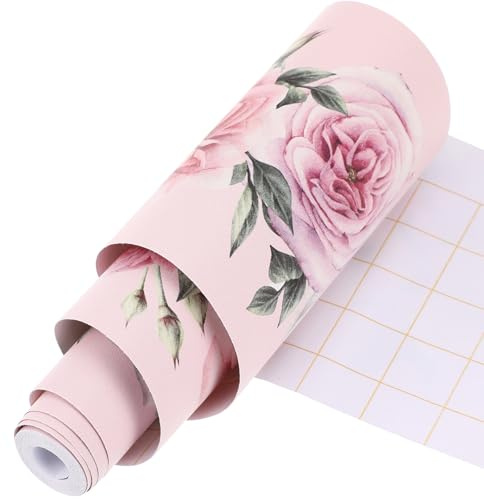 LIFKOME Waterproof Peel and Stick Wallpaper Border 3 Meters Pink Rose Floral PVC Tiles Self-Adhesive Sticker for Bathroom Kitchen Living Room Wall Decoration