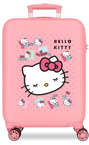 Sanrio Hello Kitty Bows Rose Valise Cabine 38x55x20 cm Rigide ABS Serrure à Combinaison Latérale 35L 2.5kg 4 Doubles Roues