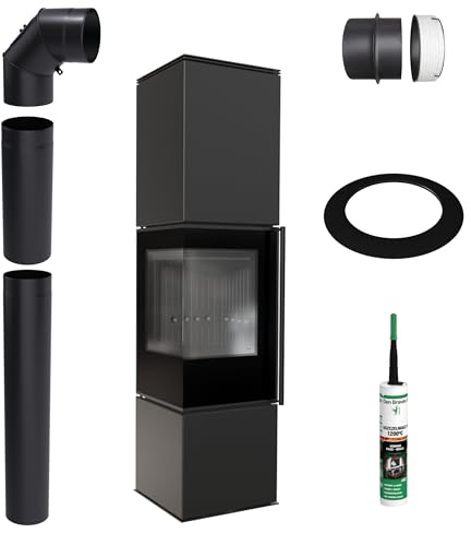 Freistehender Ofen KRATKI REN SCHWARZ L Links 7 kW Ø150 Montageset
