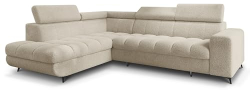 Masseno Ecksofa MORIVA Q L-S mit Schlaffunktion L-Form, Klassisch Sofa mit Bettkasten, Wohnzimmersofa, Couch, Soffa, Bettsofa, Couchgarnitur - Creme, Quelle 02