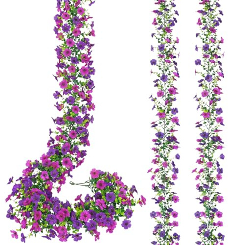HUANYO Artificial Flower Garland 2PCS 5.9FT Double Color Fake Flower Vines Silk Flowers Hanging Artificial Flowers Decoration for Wedding Arch Party Home Garden Wall Decoration (Purple Lotus Orchid)