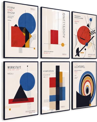PosterPost 6x Bauhaus Poster Set DIN A4 | Abstrakte geometrische Kunstdrucke und minimalistische Art Prints als moderne Wanddeko für Wohnzimmer, Schlafzimmer, Büro, Flur & Homeoffice | Made in Germany