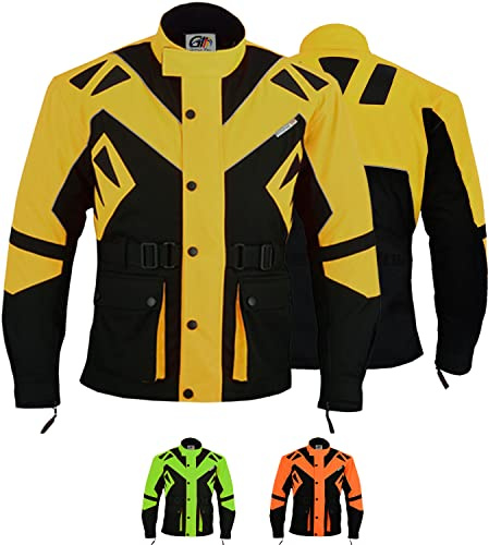 German Wear Motorradjacke Herren mit 5CE-Protektoren 4-Lagen System Abnehmbar Thermofutter Winddicht Reflektierend mit 5 Taschen - Orange für Touring & Alltag