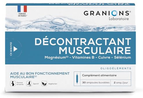 Decontractant Musculaire Granions - Crampes Genes - 30 Ampoules | Apaise crampes, genes et raideurs musculaires, soutient la recuperation - ampoules magnesium vitamine b cuivre selenium