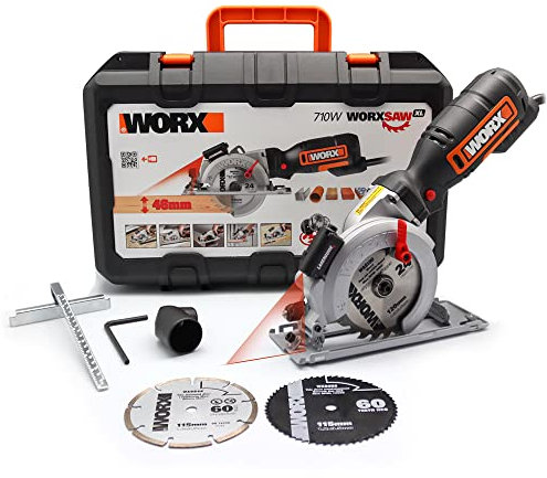 Sierra Circular WORXSaw XL | WX427 | Disco de 120mm | 46mm de profundidad de corte | Incluye 3 discos WORX en equipo básico | Potente motor de 710W | Incluye maletín