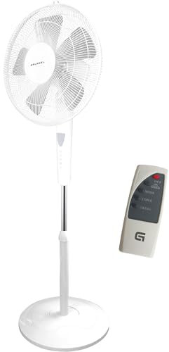 Grunkel Ventilador de pie 16 programable con 3 velocidades FAN-B16ECOTIMER y 60W de potencia con altura regulable de hasta 128cm (Blanco)