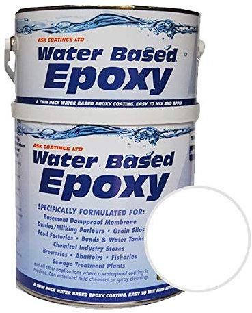 Damp Proof Epoxy Resin Water Based Paint for Garages, Walls, Basements and Tanks - 1L (White)