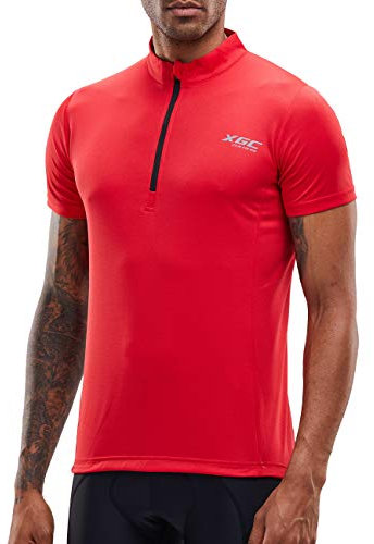 Herren Kurzarm Radtrikot Fahrradtrikot Fahrradbekleidung für Männer mit Elastische Atmungsaktive Schnell Trocknen Stoff (Red, XL)