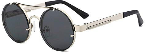 AJIAO Sonnenbrillen Rote Linse Sonnenbrille Männer Runde Vintage Steampunk Sonnenbrille Für Frauen Gold Silber Metall Flat Top Uv400