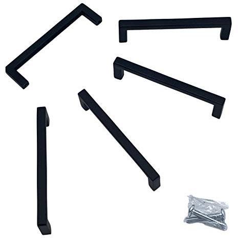 BRESKO 5 Stk. Stangengriff Relinggriff Möbelgriff eckig Schrankgriff Küchengriff Türgriff Metall BA 320mm, schwarz