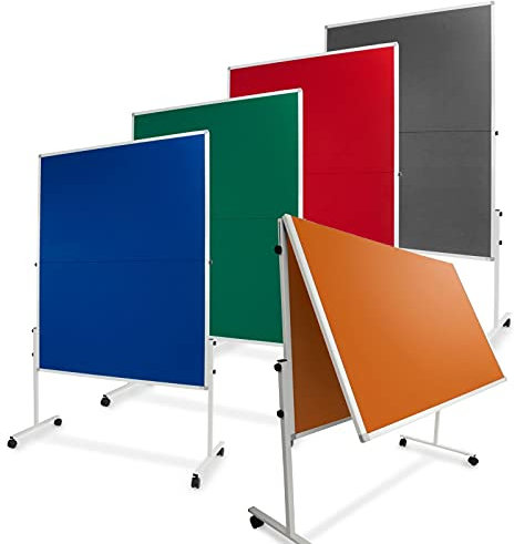 Floordirekt Filz Moderationstafel | Mobil & Klappbar | Filztafel Pinnwand mit feststellbaren Rollen | Metaplanwand Doppelseitig nutzbar | Inkl. Stellfüße & Rollen (150 x 120 cm, Blau)