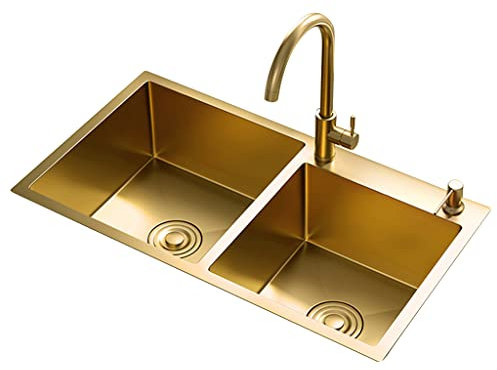 Kitchen sink Fregadero Dorado con Grifo Doble Grifo Curvo Cocina Fregadero de Acero Inoxidable Fregadero de Gran Capacidad Fregadero de Barra Fregadero de baño Fregadero de balcón