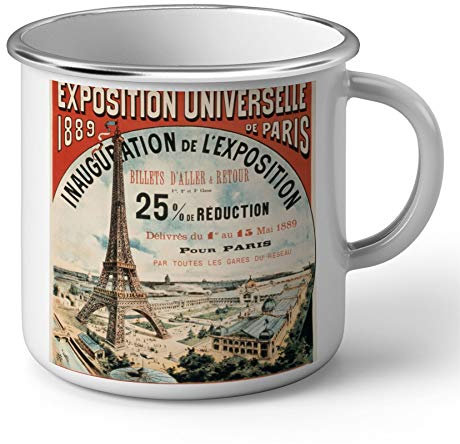 Fabulous Emaillierter Metallbecher 284ml Weltausstellung 1889 Paris Poster Eiffelturm Vintage