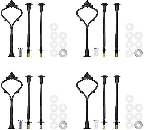 Koomiao Etageren Stangen Set,4 Sets Etagere Zubehör 2 bis 3 Etage für Hochzeitstorte Etagere Tortenständer Tortenhalter Torten mit Schrauben und Unterlegscheiben, für Dessertdisplay (Schwarz)