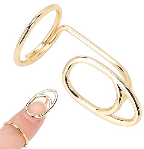 Nail Art Fingernail Rings, Stylish Crystal Nail Cover Rings for Women, Finger Decoration Jewelry Gift, Unique Fashionable Nail Ring for Women, Trendy Finger Nail Rings (Gold)
