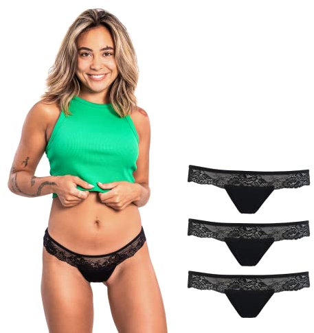 SELENACARE Daily Periodenunterwäsche Slip Brasiliana (3er Multipack), Waschbare Menstruationsunterwäsche für Damen, 100% vegan, nachhaltig, 5ml Absorption, Größe L (EU 40/42)