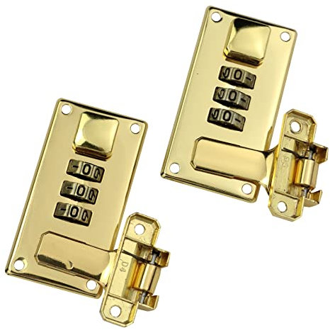 Mewutal 2pcs Luggage Combination Lock, Toolbox Hasp with Combination Lock, 3 Digit Password Lock (Gold)