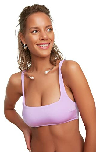 Trendyol Top de Bikini de Punto sin Tirantes para Mujer Bañadores, Lila, 34