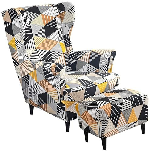 AQIGR 2 Teilig Ohrensessel Überzug Mit Ottomane Schonbezug, Einfarbig Sessel-Überwürfe Ohrensessel Schonbezüge Bezug Sesselhusse Stretch Tiger Stuhlbezug mit Armlehne Hohe Rückenlehne (Color : #7)