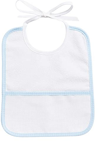 FILET - Wasserdichtes Lätzchen, Weißes Laminiertes Frottee mit Aida-Tasche zum Besticken, Schützt vor Wundscheuern, Erbrechen und Speichelfluss, 100% Made in Italy, Farbe Himmel