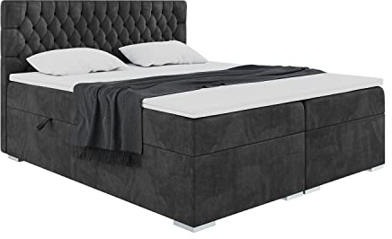 MEBLINI Boxspringbett mit Bettkasten - 140x200 - Gepolstert Doppelbett mit Matratze und Topper - Polsterbett mit Stauraum - Bett mit Kopfteil - Stauraumbett - Dalia - H4/Schwarz Samt