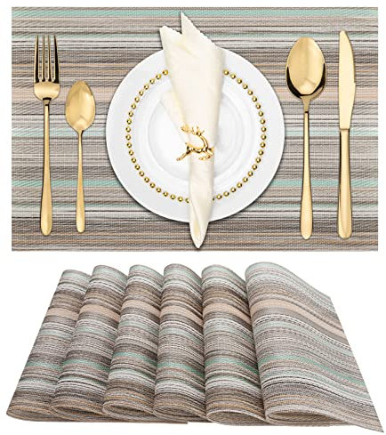 Winknowl Platzdeckchen, waschbar, Vinyl, gewebt, für drinnen und draußen, hitzebeständig, schmutzabweisend, elegant, Tischsets für Esstisch, 6er-Set (Blaugrün)