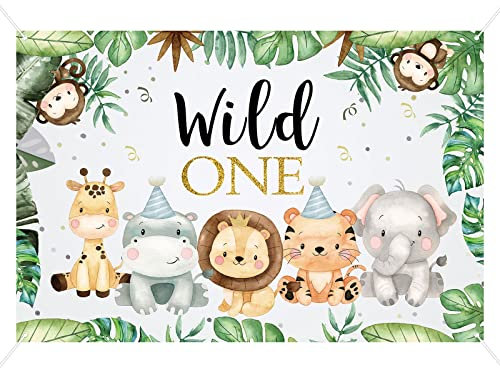 VIKSAUN Wild One Geburtstag Deko Hintergrund 180 x 110 cm Banner Erster Geburtstag Hintergrund Grün Süße Dschungel Safari Tiere Deko Schmücken Party Dekoration Requisiten (180x110cm)